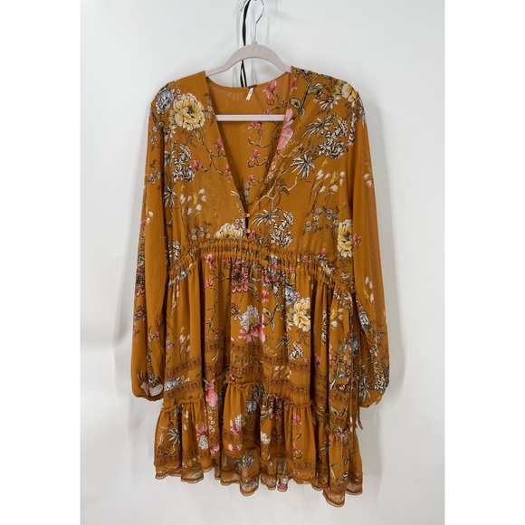 Free People Cherry Blossom Brown Mini Dress Size L